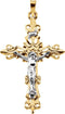 Two-Tone Fleur-de-Lis Filigree Crucifix 14k Yellow and White Gold Pendant (35X24MM)