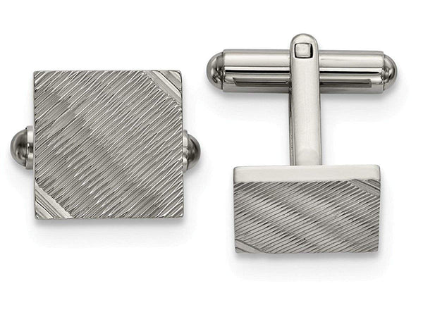 Stainless Steel Polished Textured Square Cuff Links, 17.55MMX17.2MM