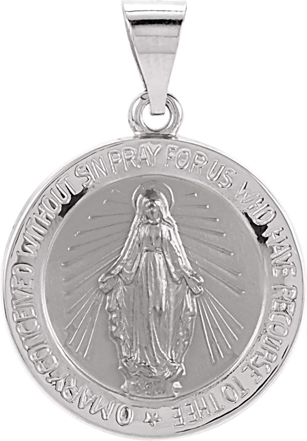 14k White Gold Round Hollow Miraculous Medal (18.25 MM)