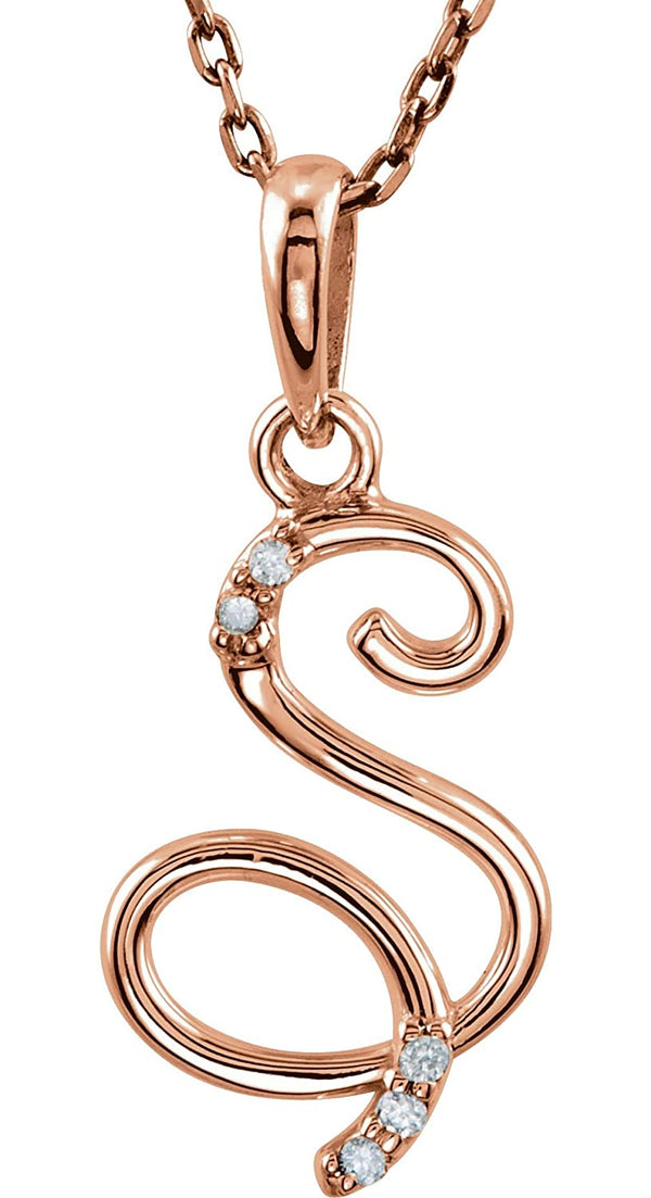5-Stone Diamond Letter 'S' Initial 14k Rose Gold Pendant Necklace, 18" (.03 Cttw, GH, I1)