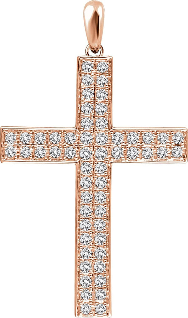 Diamond Western Cross Pendant, 14k Rose Gold (.75 Ctw, H+ Color, I1 Clarity)