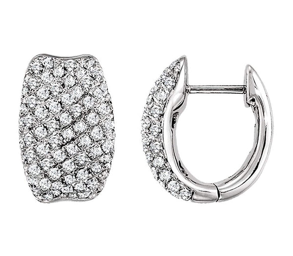 Pave Diamond Hoop Earrings, 14k White Gold (9/10 Ctw, Color G-I, Clarity I1)