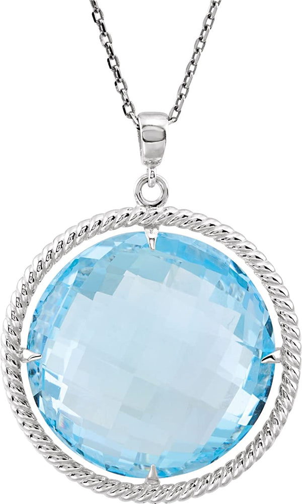 Sky Blue Topaz Round Sterling Silver Necklace, 18"