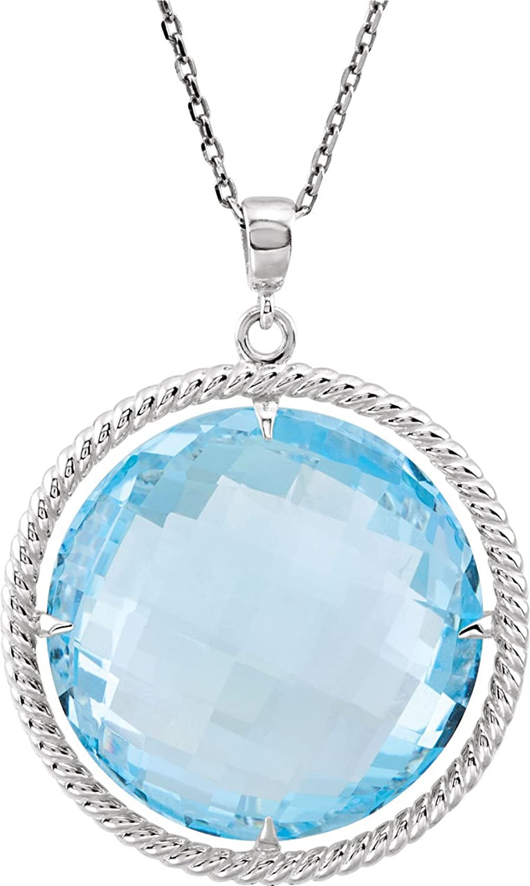 Sky Blue Topaz Round Sterling Silver Necklace, 18"