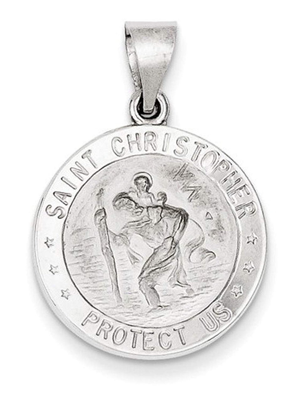 Rhodium-Plated 14k White Gold St. Christopher Medal Pendant (21X19MM)