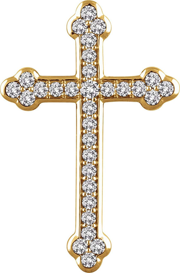Diamond Botonée Cross Rhodium-Plated 14k Yellow Gold Pendant (1 Ctw, H+ Color, I1 Clarity)