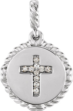 Diamond Cross Rope-Trim Pendant, Sterling Silver (.05 Ctw, G-H Color, I1 Clarity)