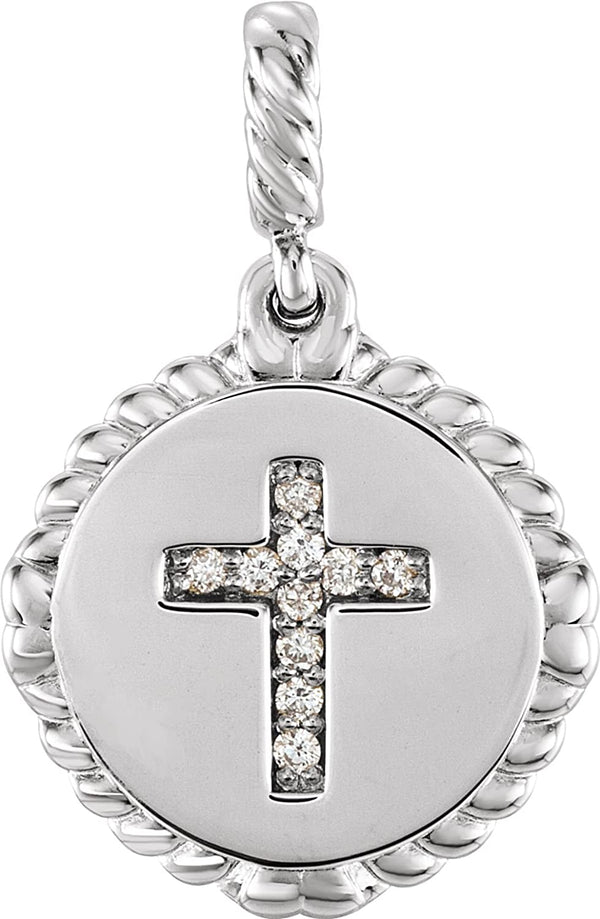 Diamond Cross Rope Pendant, Sterling Silver (.05 Ctw, Color G-H, Clarity I1)