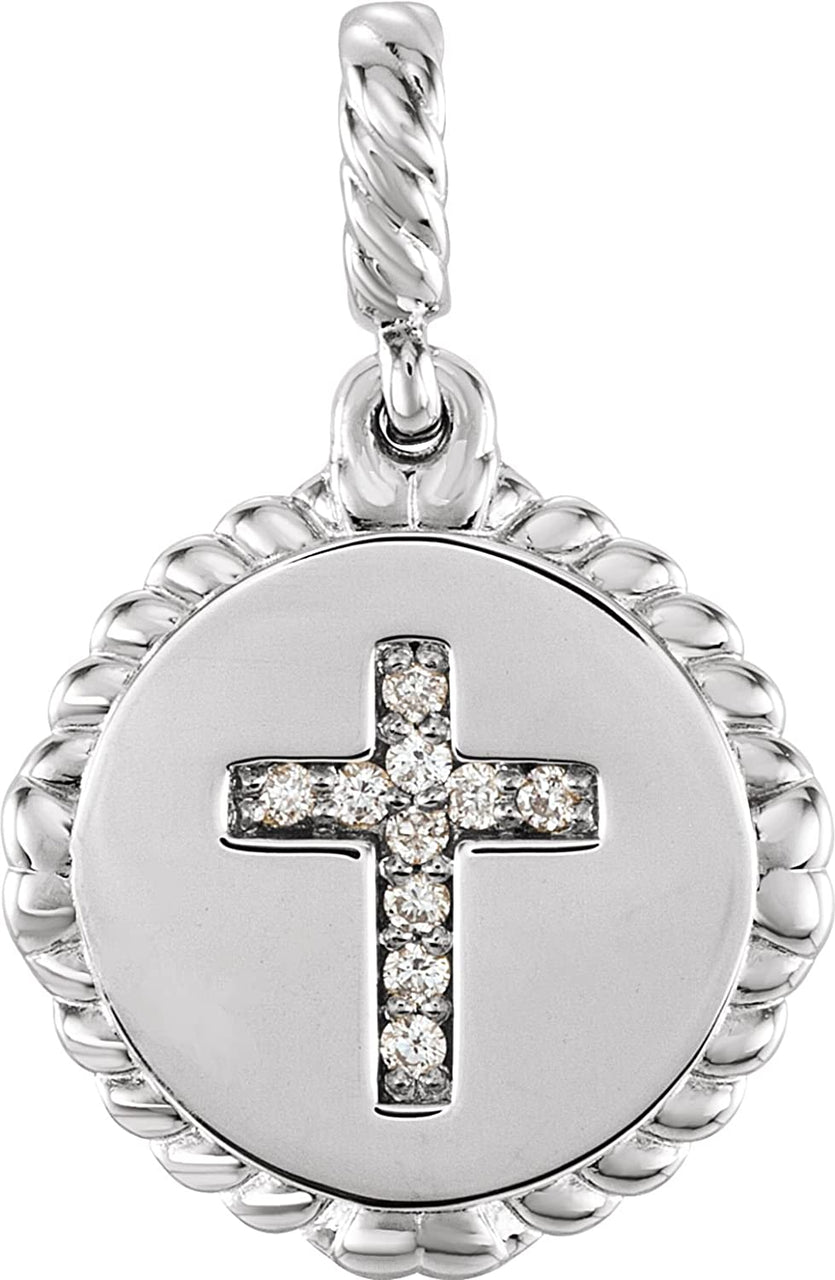 Diamond Cross Rope Pendant, Rhodium-Plated 14k White Gold (.05 Ctw, Color G-H, Clarity I1)