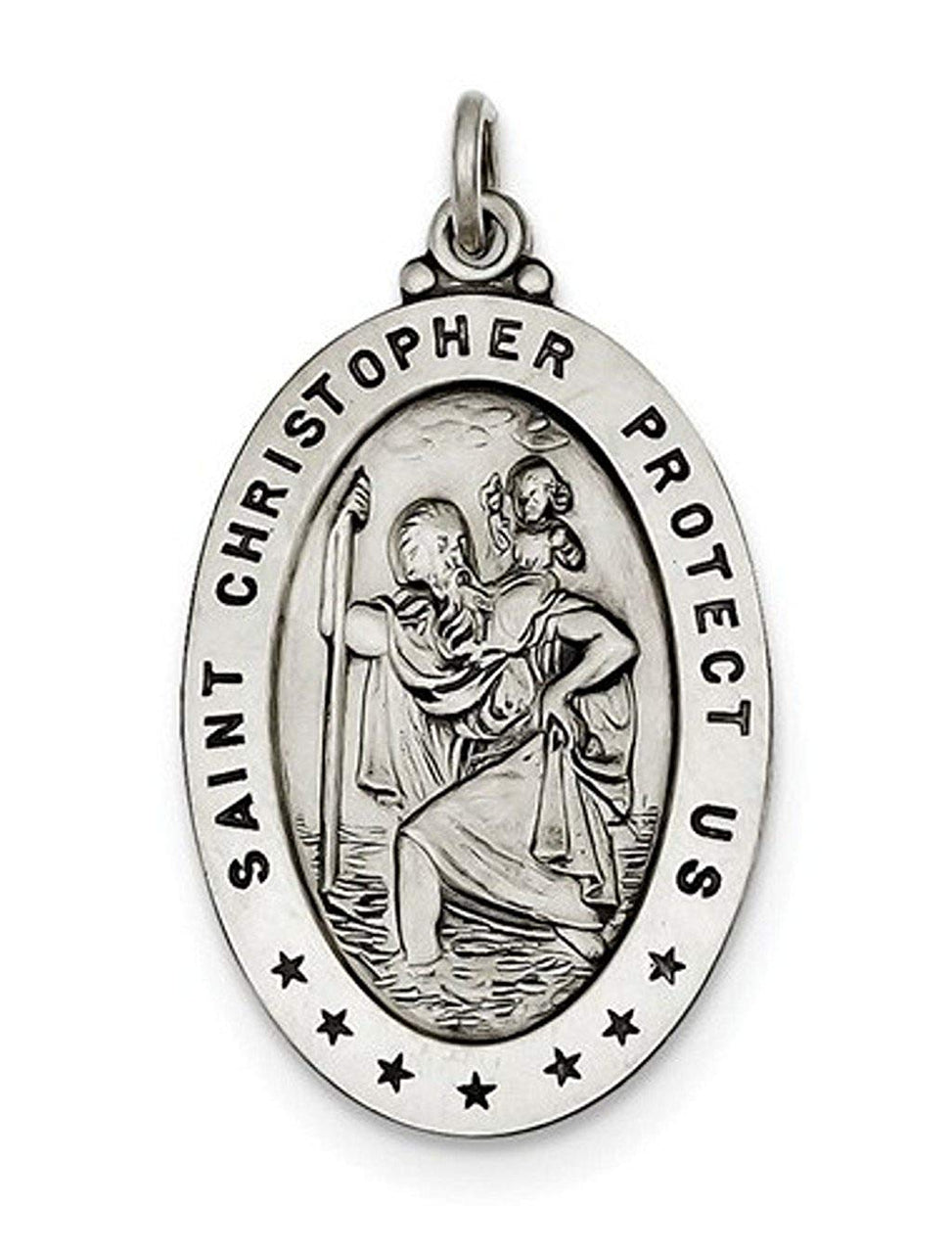 Sterling Silver Saint Christopher Medal Charm Pendant (40X20 MM)