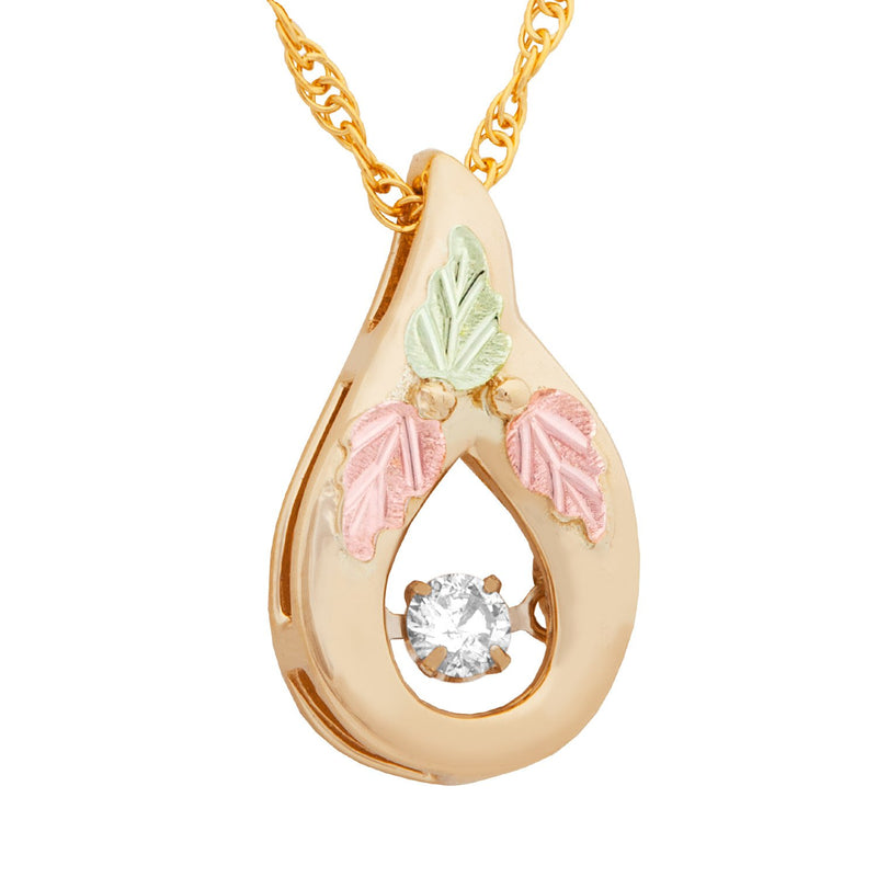 Diamond with Leaves Pendant Necklace, 10k Yellow Gold, 12k Green and Rose Gold Black Hills Gold Motif, 18" (.1 Ct)