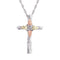 Engraved Trim Cross Pendant Necklace, Sterling Silver, 12k Green and Rose Gold Black Hills Gold Motif, 18"