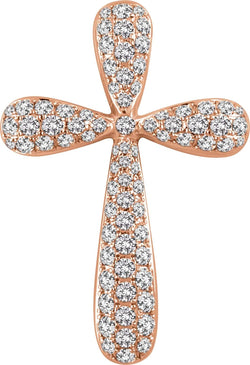 Diamond Petal Cross Pendant, 14k Rose Gold (1 Ctw, H+ Color, I1 Clarity)