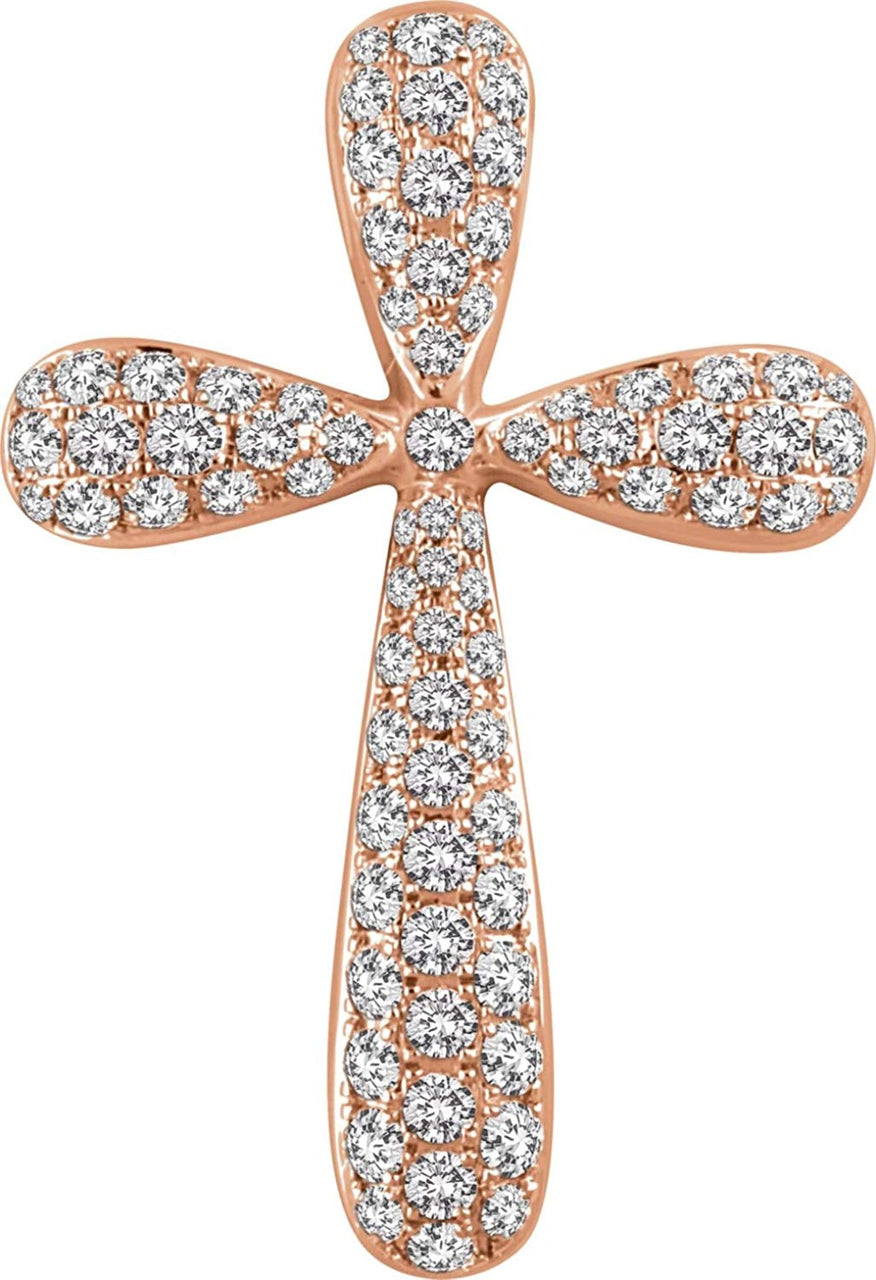 Diamond Petal Cross Pendant, 14k Rose Gold (1 Ctw, H+ Color, I1 Clarity)