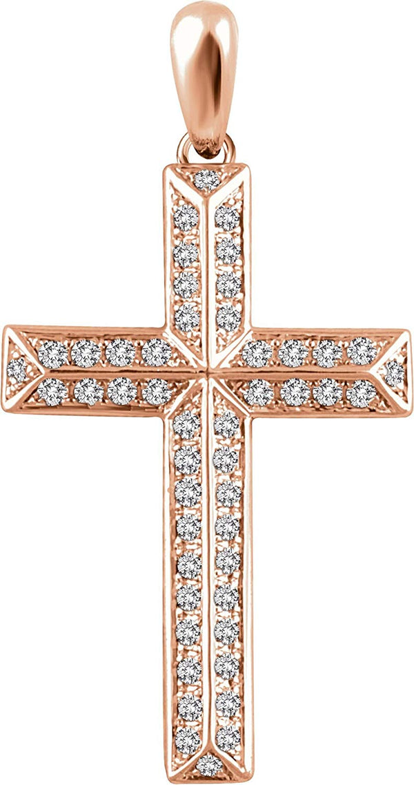 Diamond Angled Cross 14k Rose Gold Pendant (.5 Ctw, H+ Color, I1 Clarity)