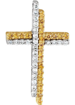 Diamond Cross 14k Yellow and 14k White Gold Pendant (GH Color, I1 Clarity, 1/4 Cttw)