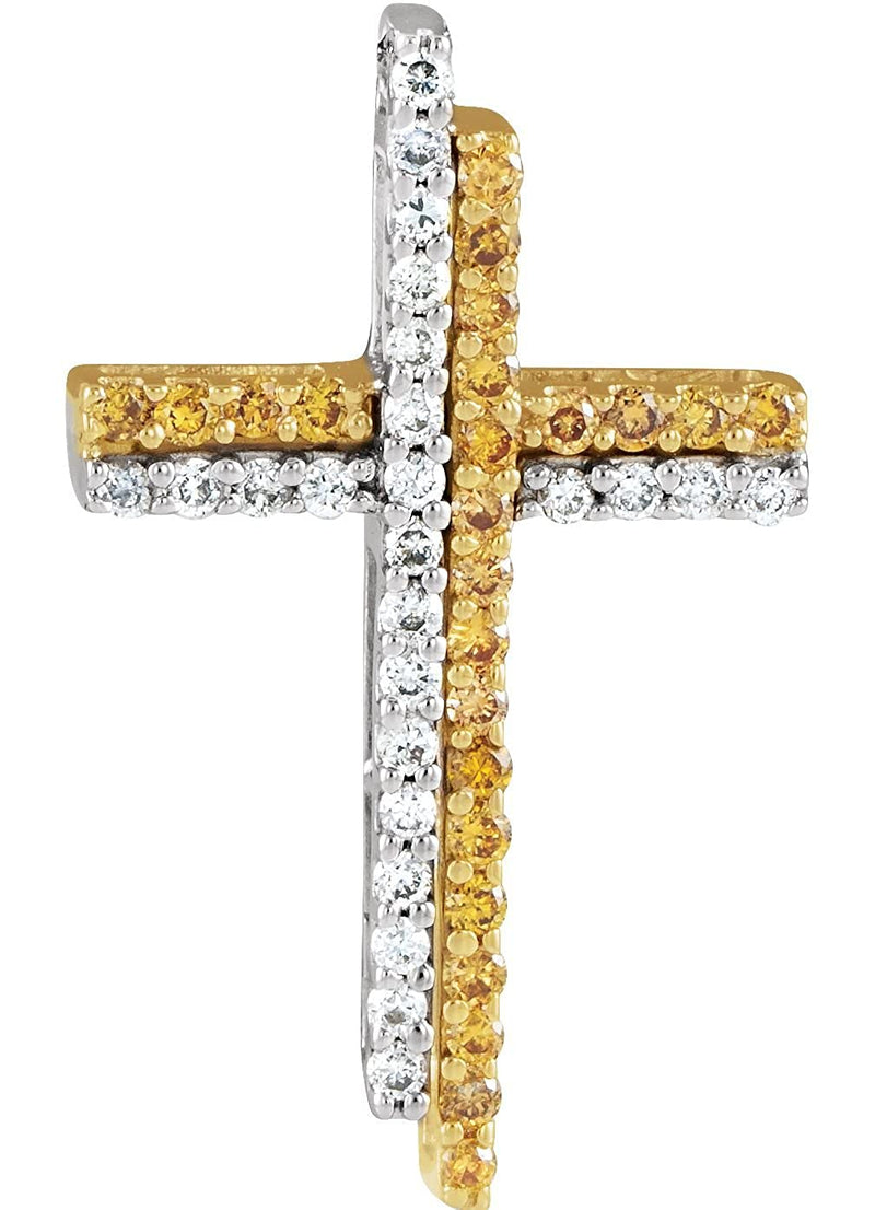 Diamond Cross 14k Yellow and 14k White Gold Pendant (GH Color, I1 Clarity, 1/4 Cttw)