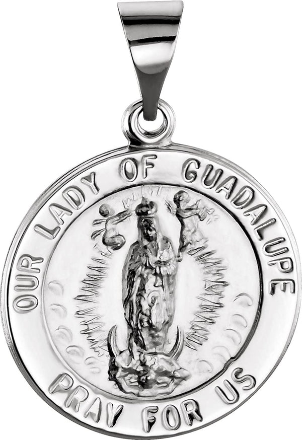 14k White Gold Round Hollow Our Lady of Guadalupe Medal (15 MM)