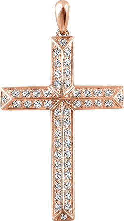 Diamond Angled Cross 14k Rose Gold Pendant (.75 Ctw, H+ Color, I1 Clarity)