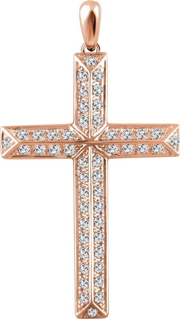 Diamond Angled Cross 14k Rose Gold Pendant (.75 Ctw, H+ Color, I1 Clarity)