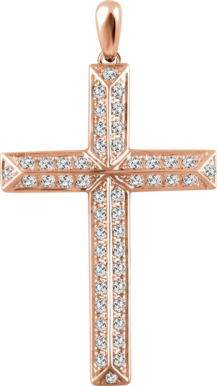 Diamond Angled Cross 14k Rose Gold Pendant (.75 Ctw, H+ Color, I1 Clarity)