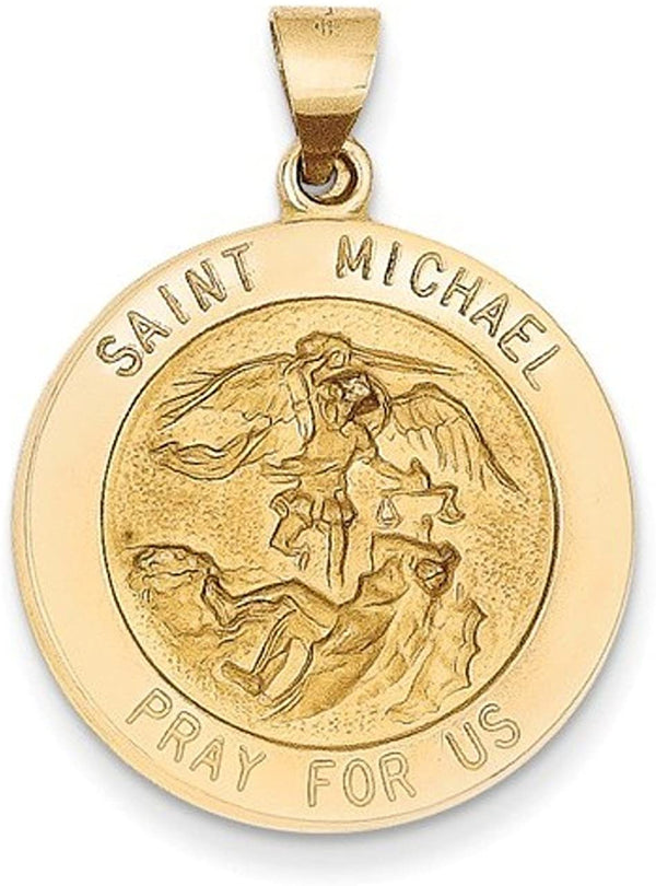 14k Yellow Gold Saint Michael Medal Pendant (32X22 MM)