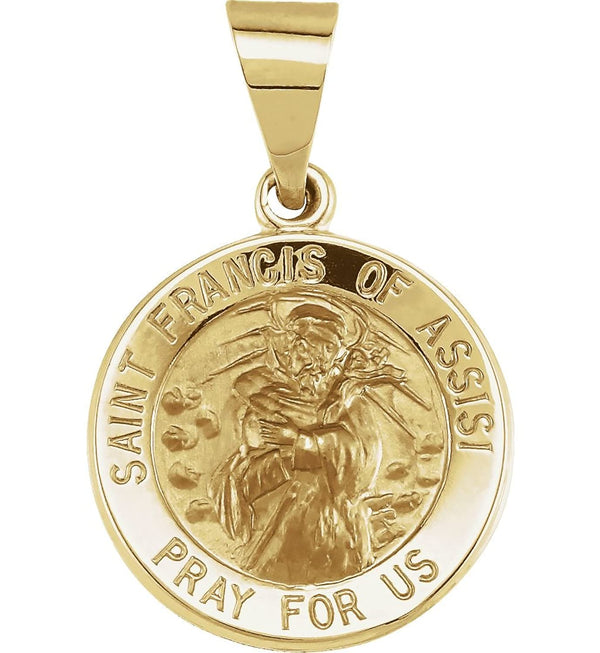 14k Yellow Gold Round Hollow St. Francis of Assisi Medal (15 MM)