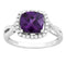 Cushion-Cut Purple CZ Halo Soft Square Rhodium-Plated Sterling Silver Ring