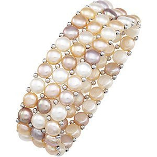 Natural Multi-Colored Freshwater Cultured Pearl 3-Strand Bracelet, 6"-8" (5.5-6.0MM)