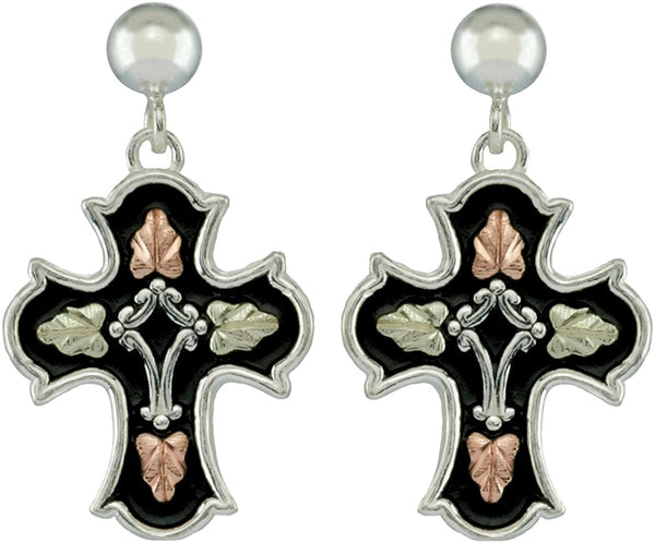 Black Cross Earrings, Sterling Silver, 12k Green Gold, 12k Rose Gold Black Hills Gold