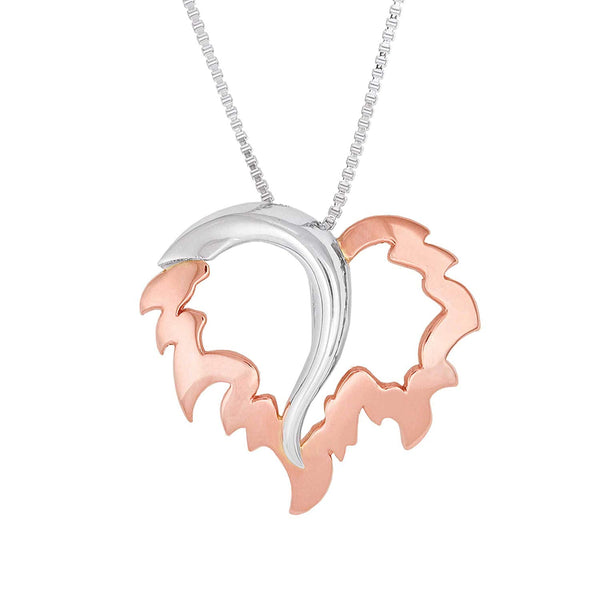 Two-Tone Heart Shape Pendant Necklace, Rhodium Plated Sterling Silver, 10k Rose Gold, 18" to 22"