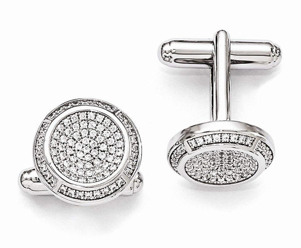 Sterling Silver and Cubic Zirconia Brilliant Embers Coin Cuff Links, 16MM