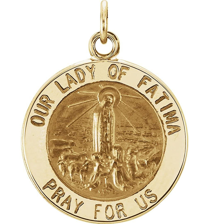 14k Yellow Gold Round Our Lady of Fatima Medal (22 MM)