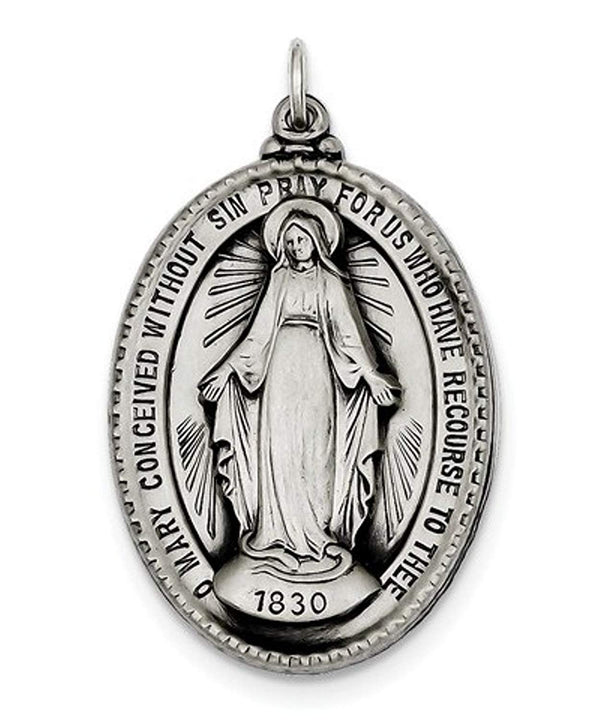 Sterling Silver Antiqued Miraculous Medal (43X26MM)