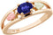 Oval Created Blue Sapphire Ring, 10k Yellow Gold, 12k Green and Rose Gold Black Hills Gold Motif, Size 9