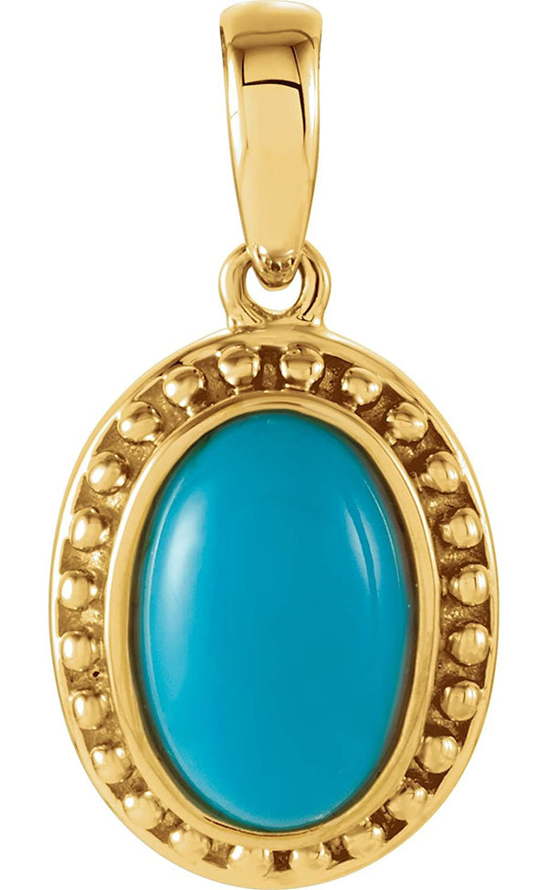 Turquoise Cabochon 1.86 Ct. Granulated Bead 14k Yellow Gold Pendant