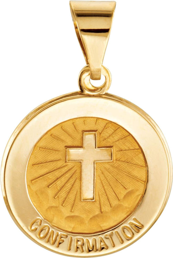14k Yellow Gold Round Hollow Confirmation Medal (14.75 MM)