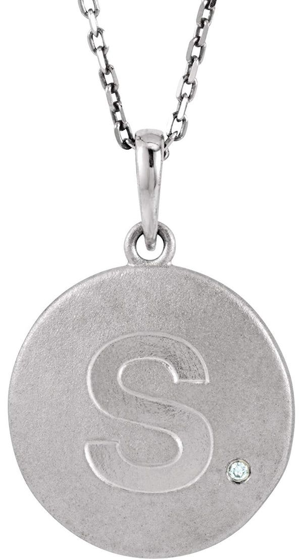 Diamond Letter 'S' Initial Sterling Silver Pendant Necklace, 18" (.005 Ct, GH Color, I2 Clarity)