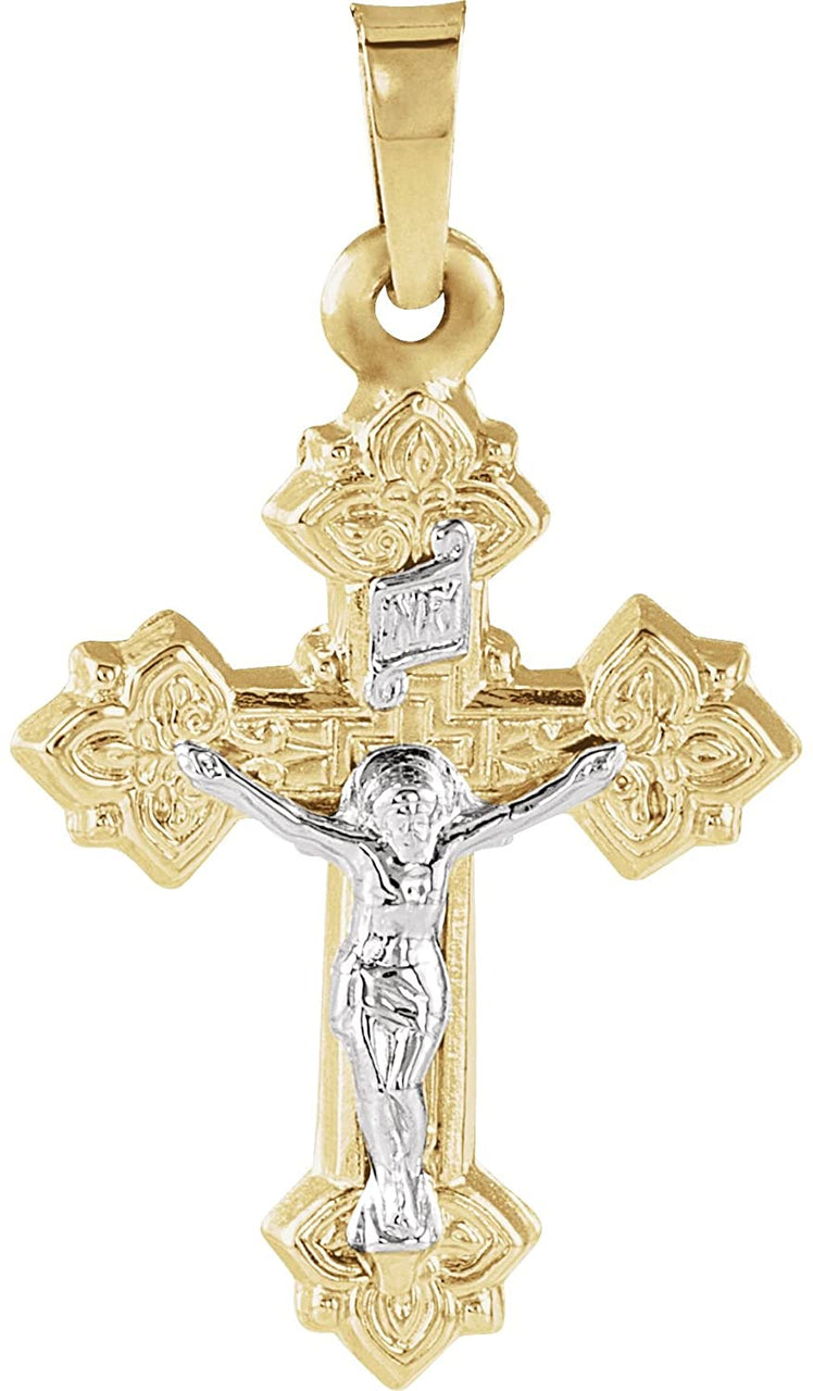 Two-Tone Byzantine Crucifix 14k Yellow and White Gold Pendant(20X16MM)