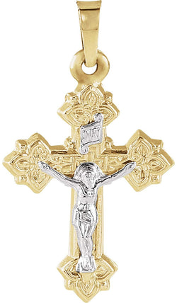 Two-Tone Byzantine Crucifix 14k Yellow and White Gold Pendant(47X36MM)