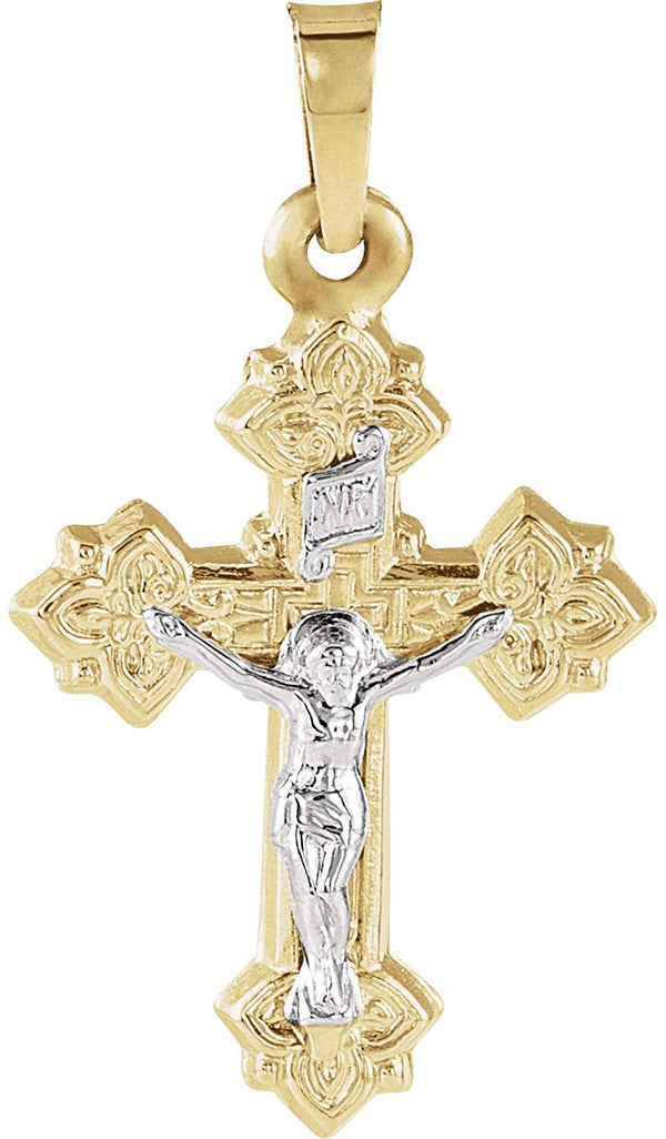 Two-Tone Byzantine Crucifix 14k Yellow and White Gold Pendant(27.5X20.5MM)