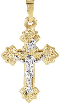 Two-Tone Byzantine Crucifix 14k Yellow and White Gold Pendant(33X25MM)