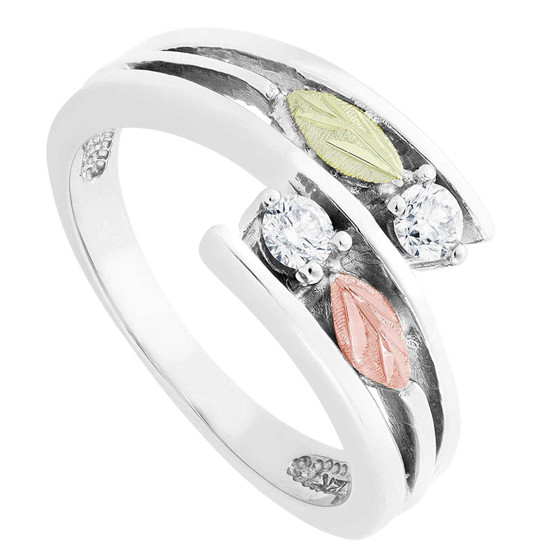 Ave 369 2-Stone Diamond Bypass Ring, Sterling Silver, 12k Green and Rose Gold Black Hills Gold Motif (.2 Ctw, IJ Color, SI Clarity)