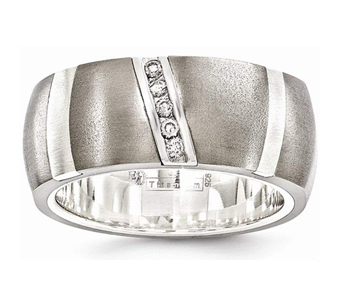 Rapture Collection Gray Titanium, Argentium Sterling Silver Five-Stone Diamond 10mm Band (.10 Ct, G-I, I1)