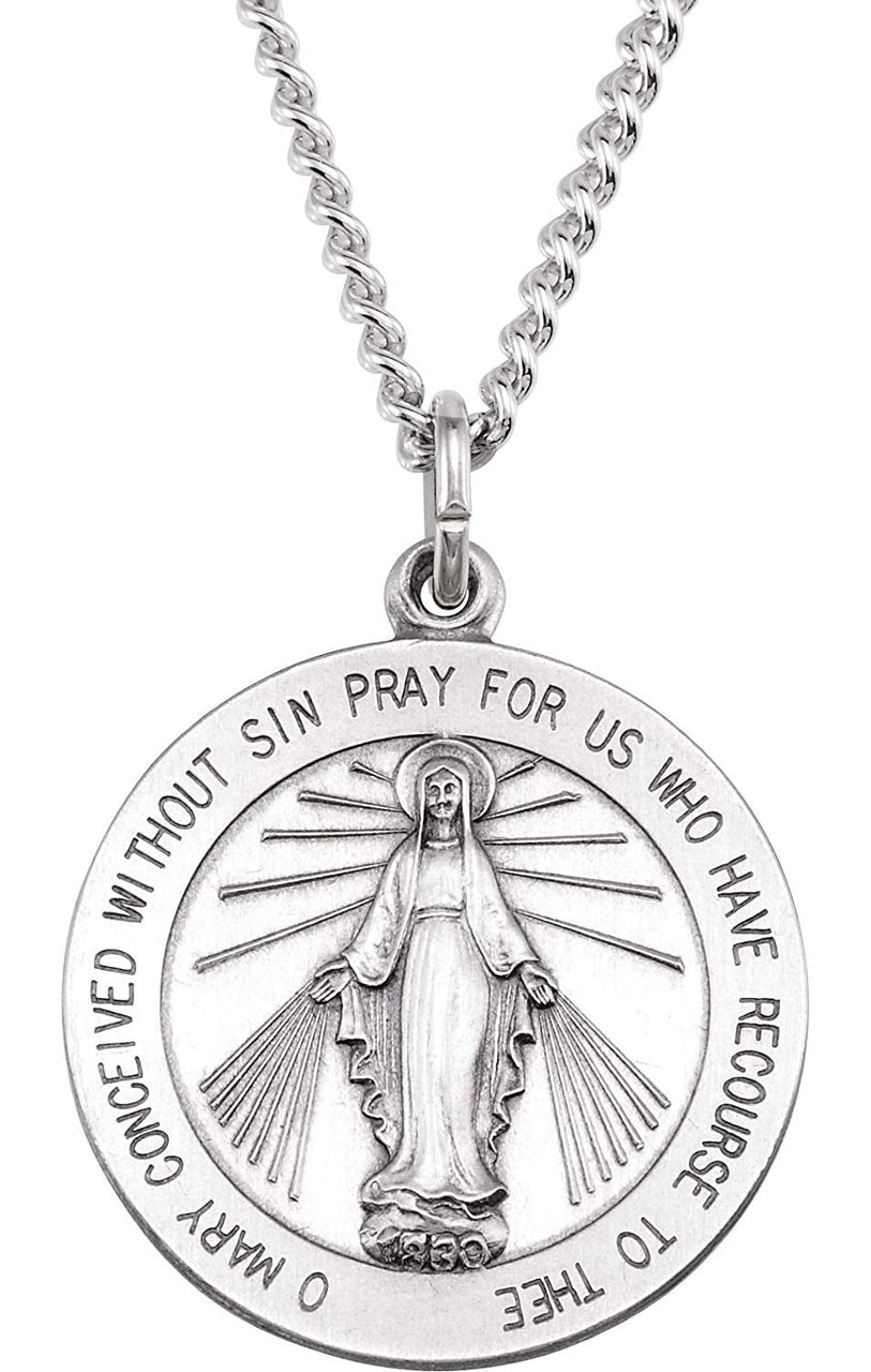 Sterling Silver Miraculous Medal with Curb Chain Necklace, 18" (18 MM)