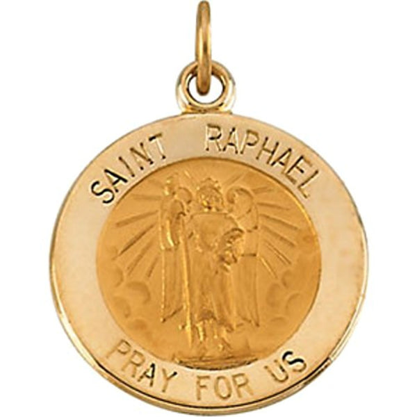 14k Yellow Gold Round St. Raphael Medal (15MM)
