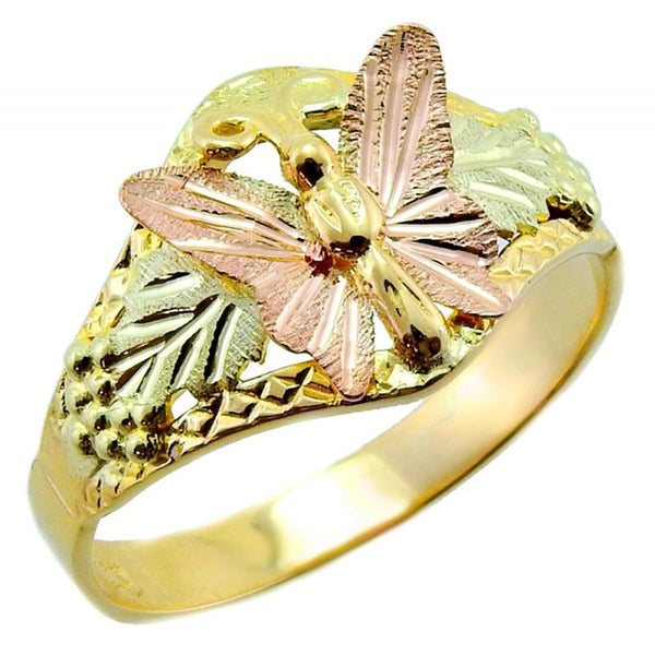 Diamond-Cut Butterfly Ring, 10k Yellow Gold, 12k Green and Rose Gold Black Hills Gold Motif, Size 10