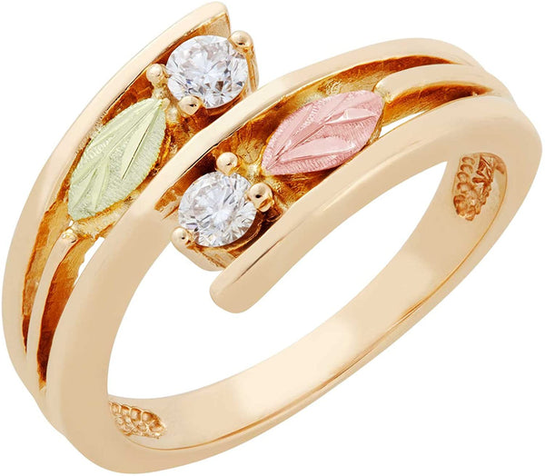 Tri-Color Bypass Diamond Ring, 10k Yellow Gold, 12k Green and Rose Gold Black Hills Gold Motif 8.75