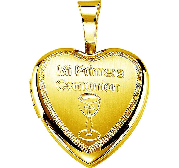 Girl's 14k Yellow Gold Plated Sterling Silver 'Mi Primera Comunion' Cross Heart Locket Pendant