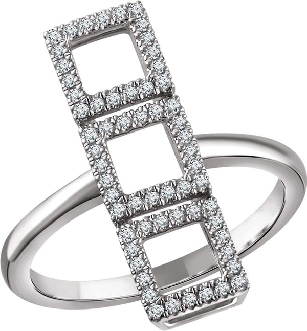 Diamond Triple Square Ring, 14k White Gold, (1/4 Ctw, Color H+, Clarity I1), Size 7